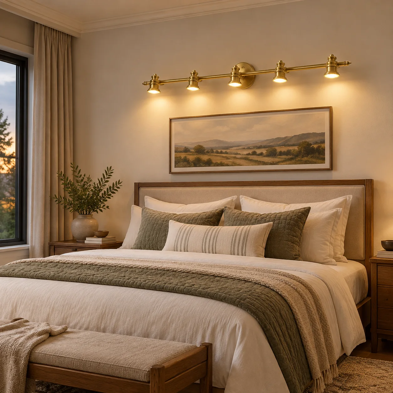 Aurelia Brass Vanity Wall Light with sculpted shades and a linear wall bar - New2609-1024413 interior scene