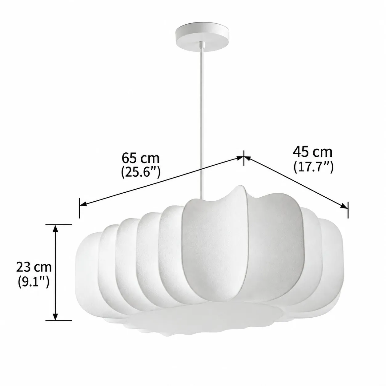 Maattekening, lengte 65 cm, breedte 45 cm, hoogte 23 cm
