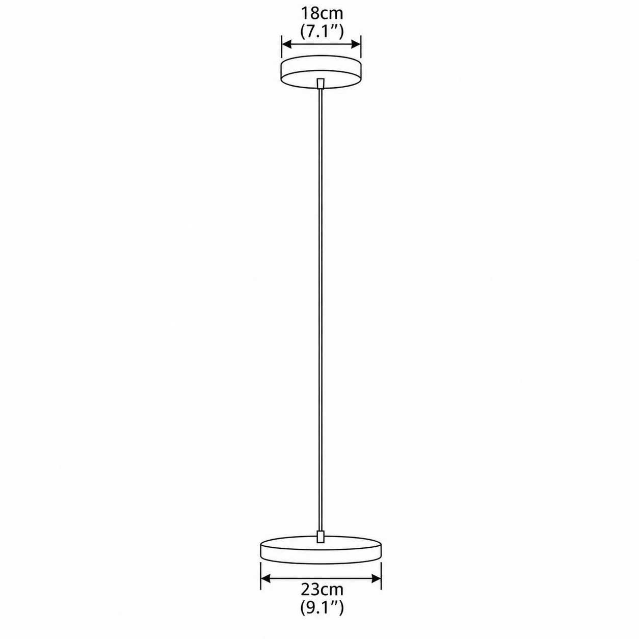 Esquema de medidas, 1 kop, plafondplaat 18 cm, schijf 23 cm